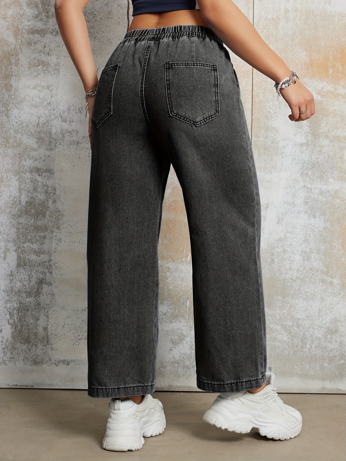 Elastic Waist Loose Fit Denim Pants