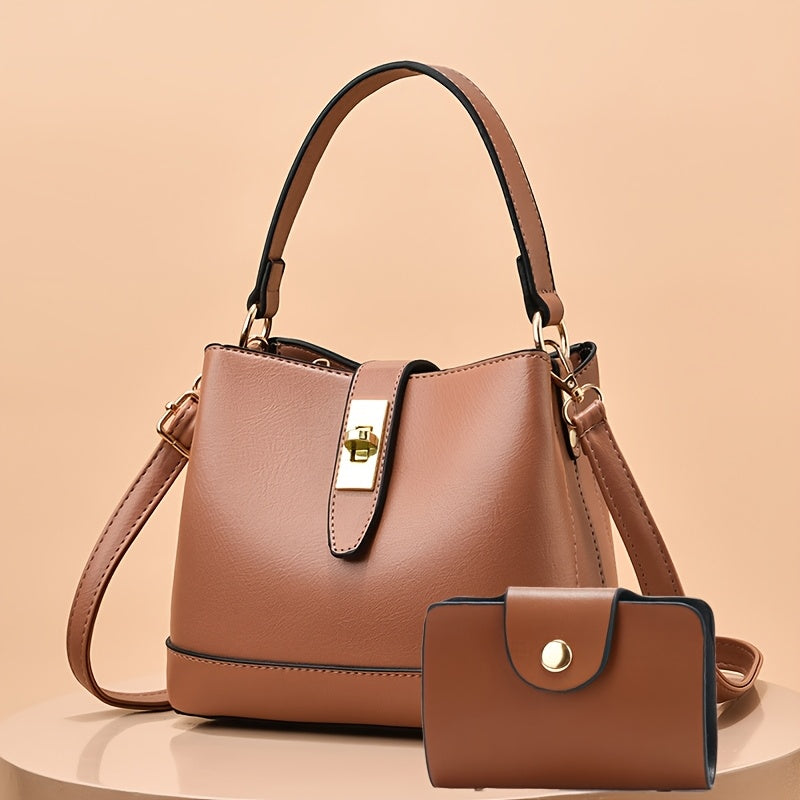 Women's Tote Bag Sleek Minimalist Shoulder Crossbody Bag with Golden-Tone