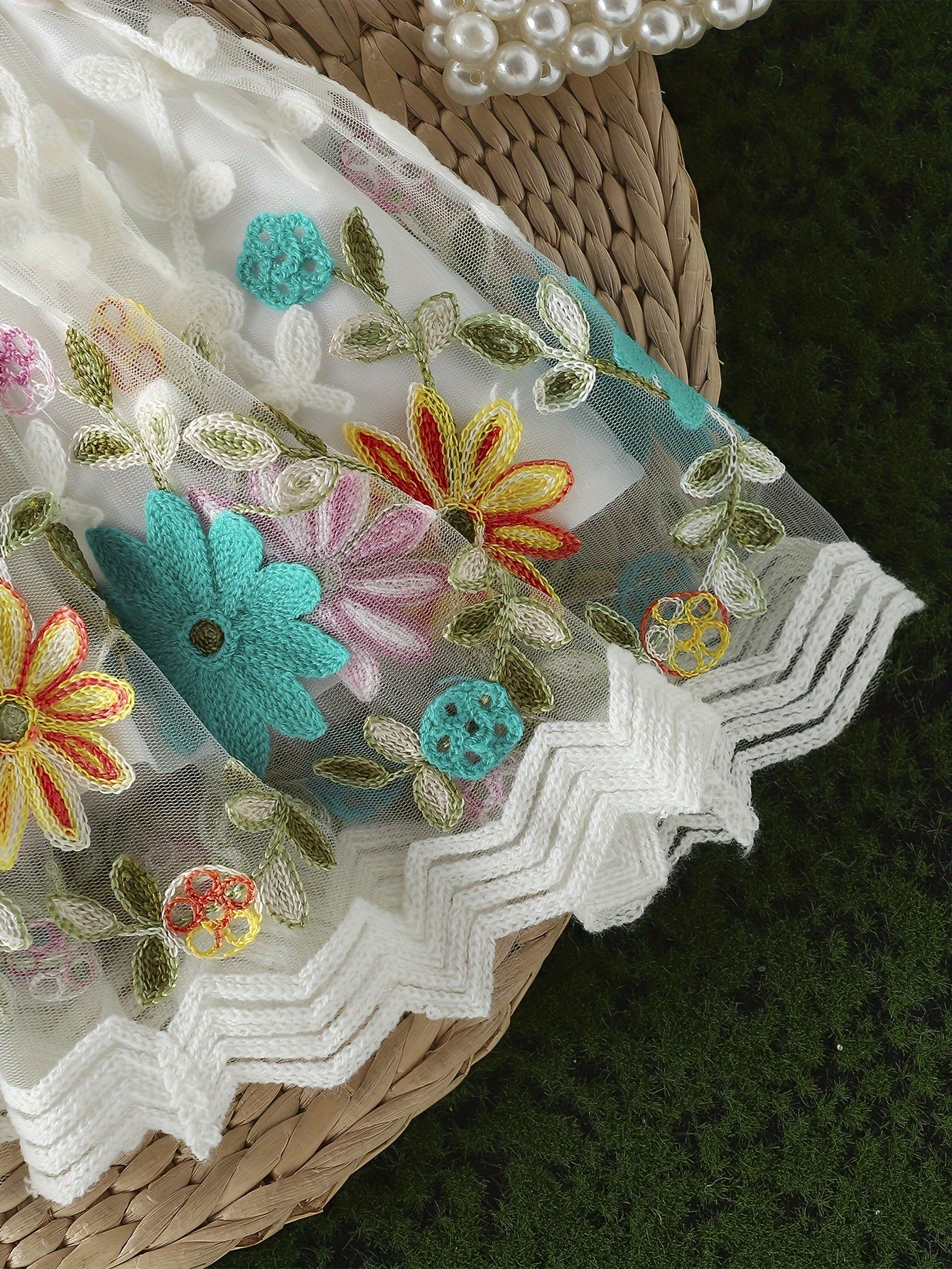 Infant & Toddler's Elegant Floral Embroidered Mesh Dress