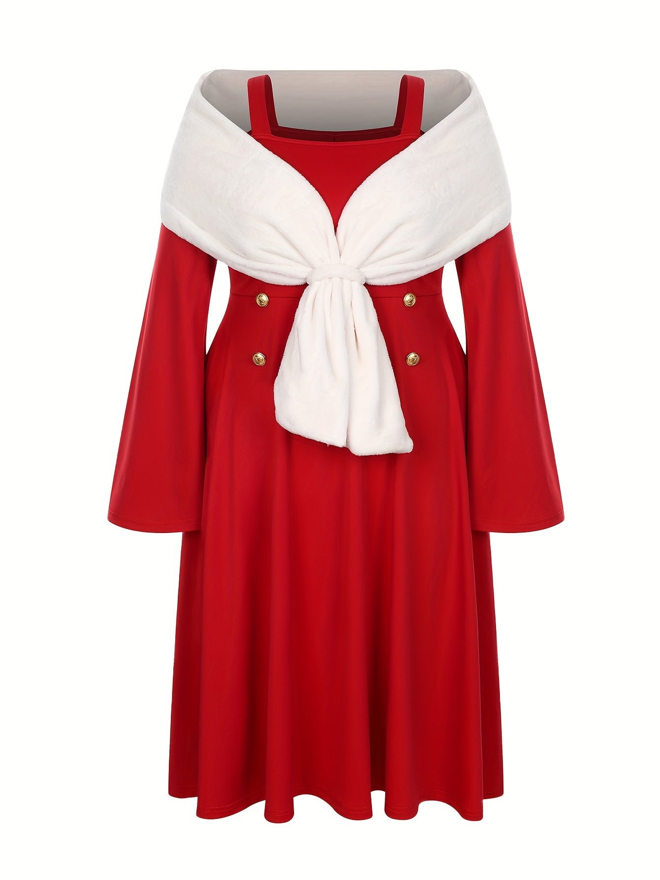 Plus Size Elegant Off-Shoulder Long Sleeve Flared Dress for Christmas New Year Party Dress