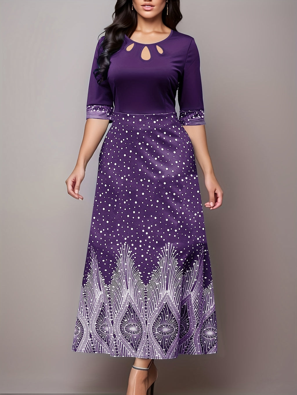 Elegant Floral Print Cut Out Party & Banquet Dress