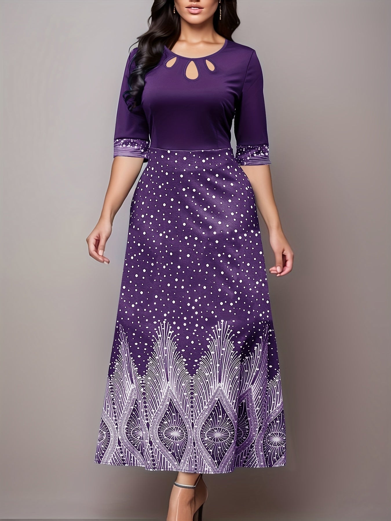 Elegant Floral Print Cut Out Party & Banquet Dress
