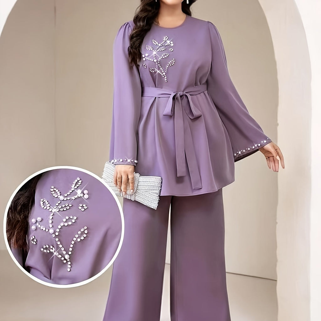 Plus-Size Women's Elegant And Dignified Pearl And Diamond Studs, Two-Piece Set