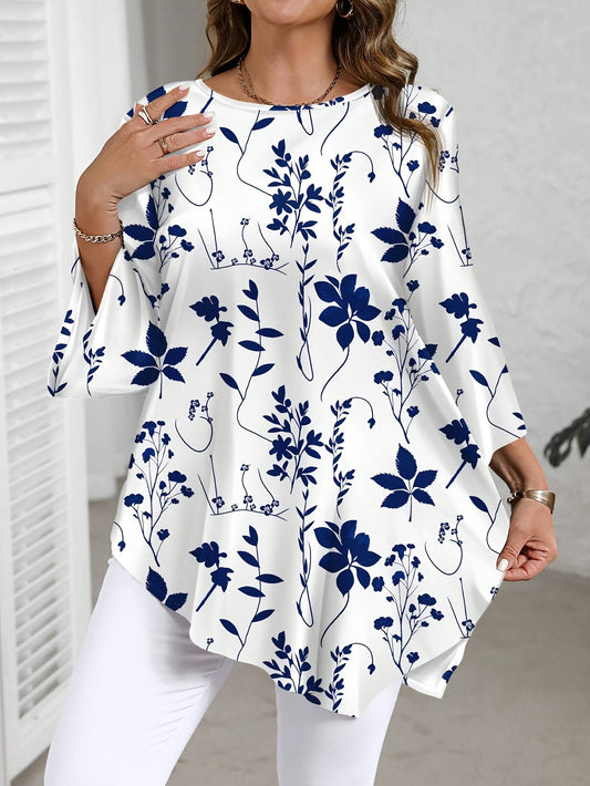 Elegant Plus Size Women's Floral Print Blouse