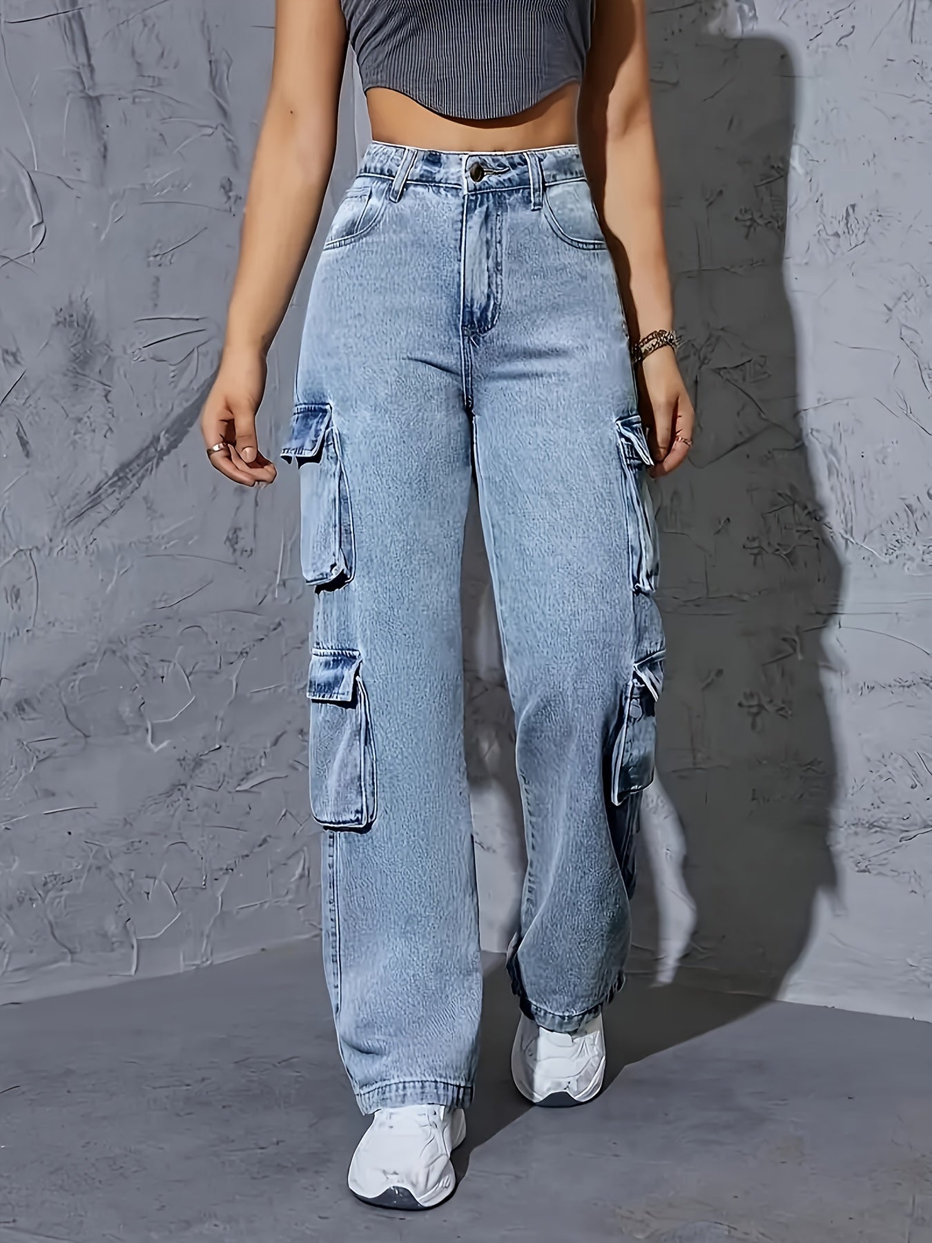 Stylish High-Waisted Wide-Leg Cargo Pants for Women