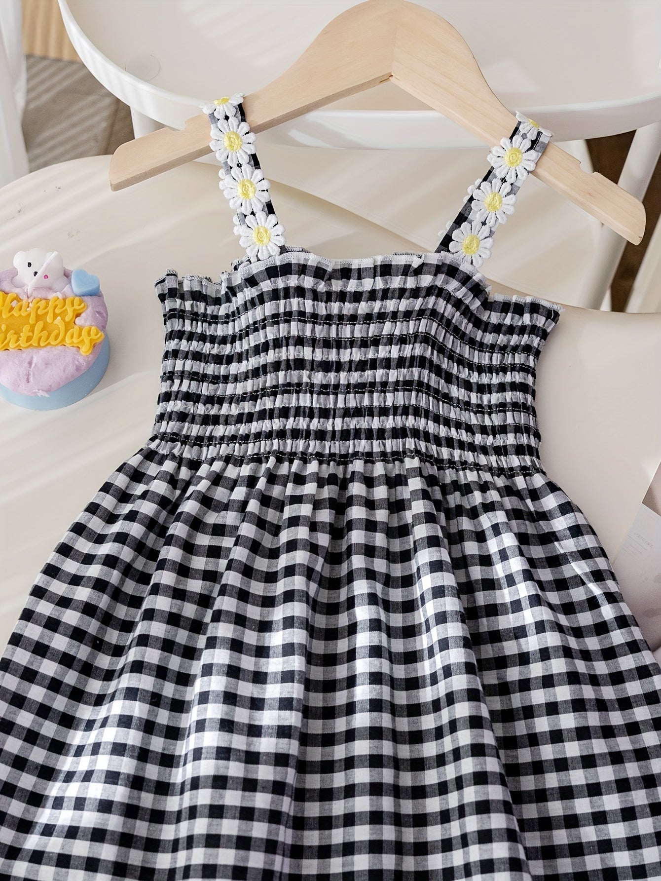 Girls' New Summer Daisy Plaid Casual Dress