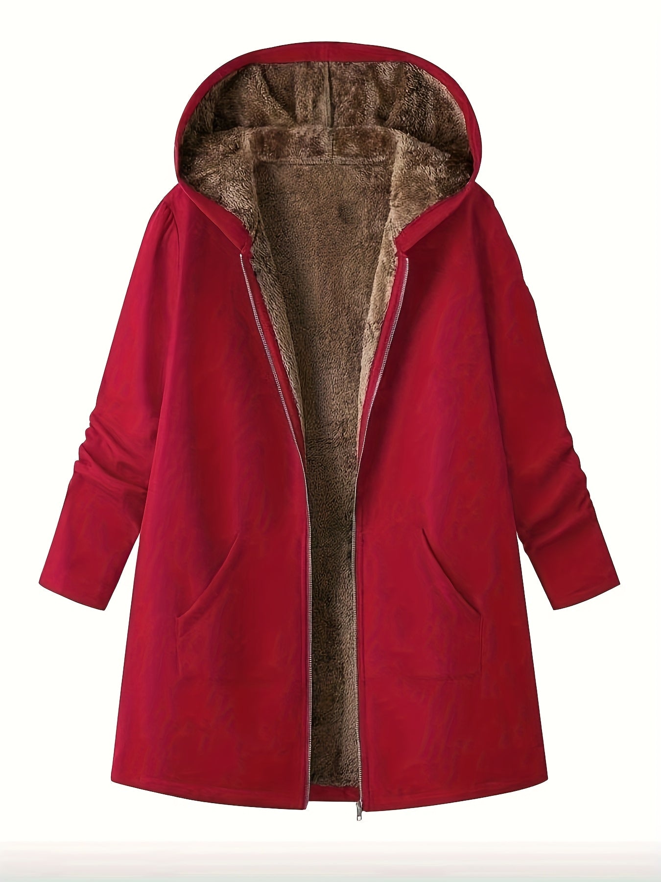 Elegant Winter Hooded Jacket with Pockets - Warm H-Line Coat Suitable for Fall/Winter, Machine Washable Outerwear