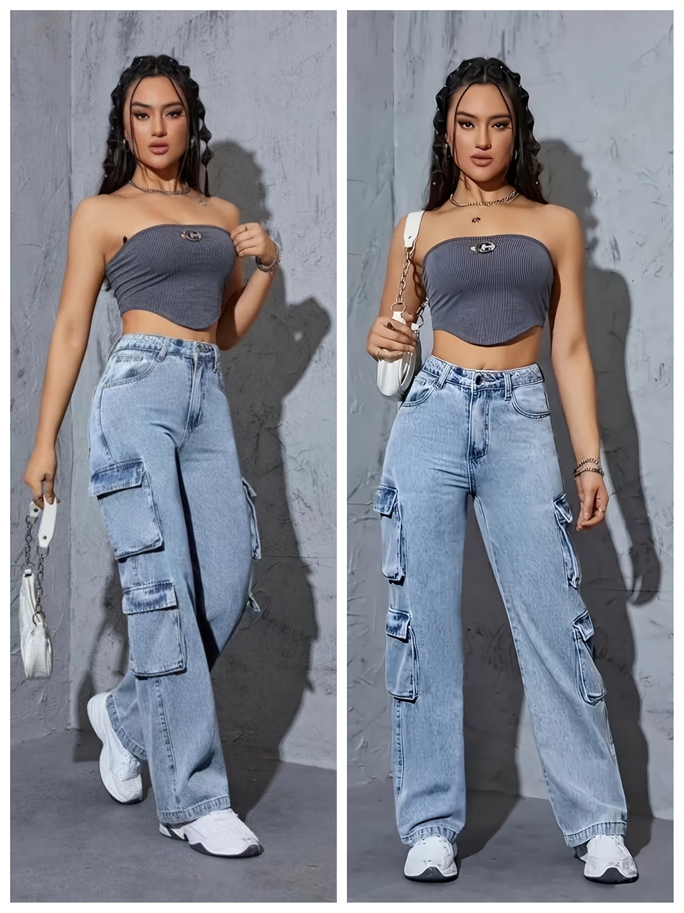 Stylish High-Waisted Wide-Leg Cargo Pants for Women