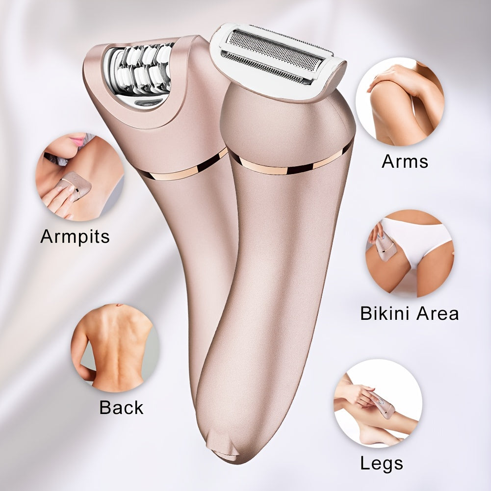2-in-1 Lady Shaver & Hair Removal Kit with Carbon Steel Blades