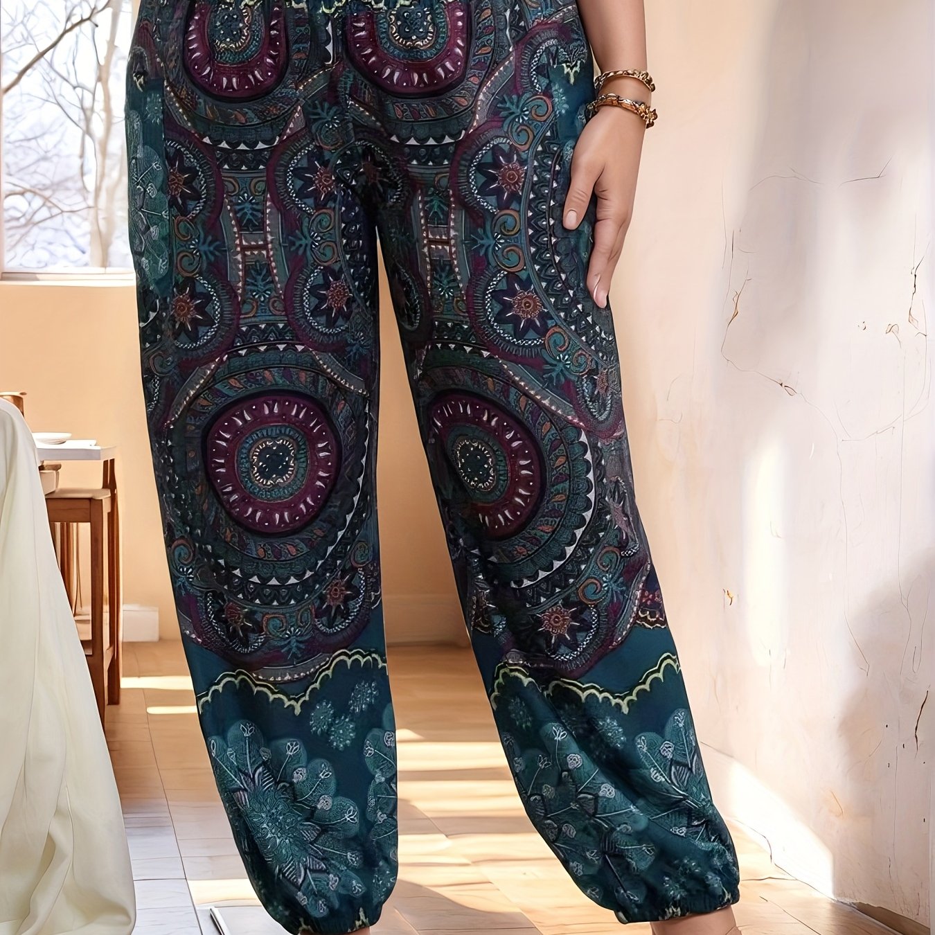 Women's Plus Size Bohemian Print Wide-Leg Pants