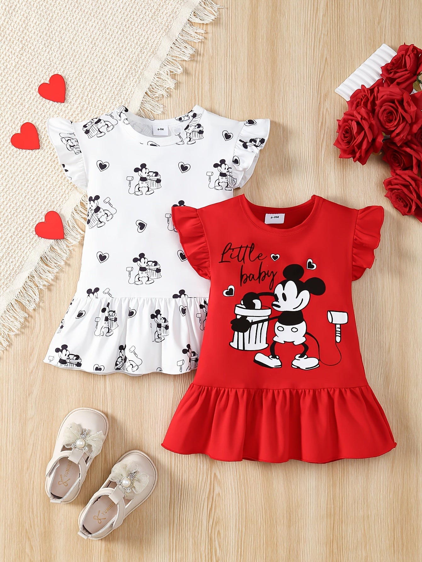 2-Pack Girls' Summer Dresses, Cute Cartoon Mouse Print