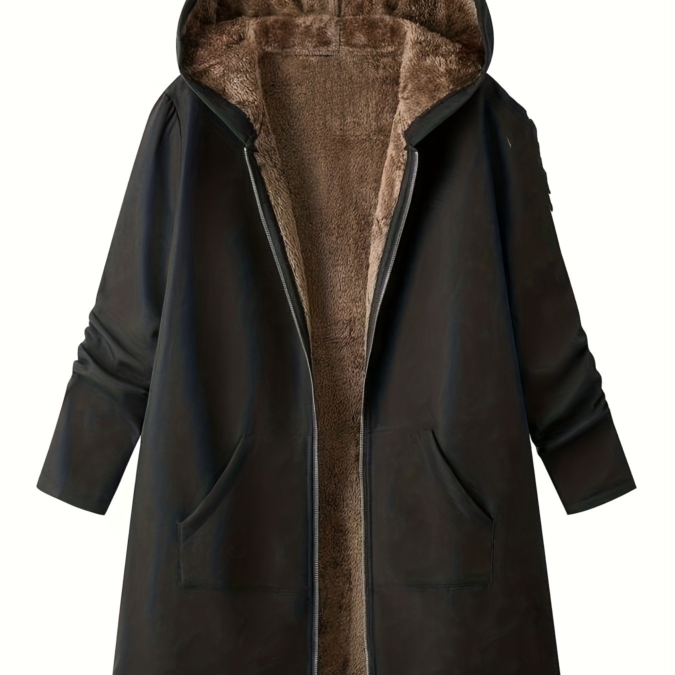 Elegant Winter Hooded Jacket with Pockets - Warm H-Line Coat Suitable for Fall/Winter, Machine Washable Outerwear