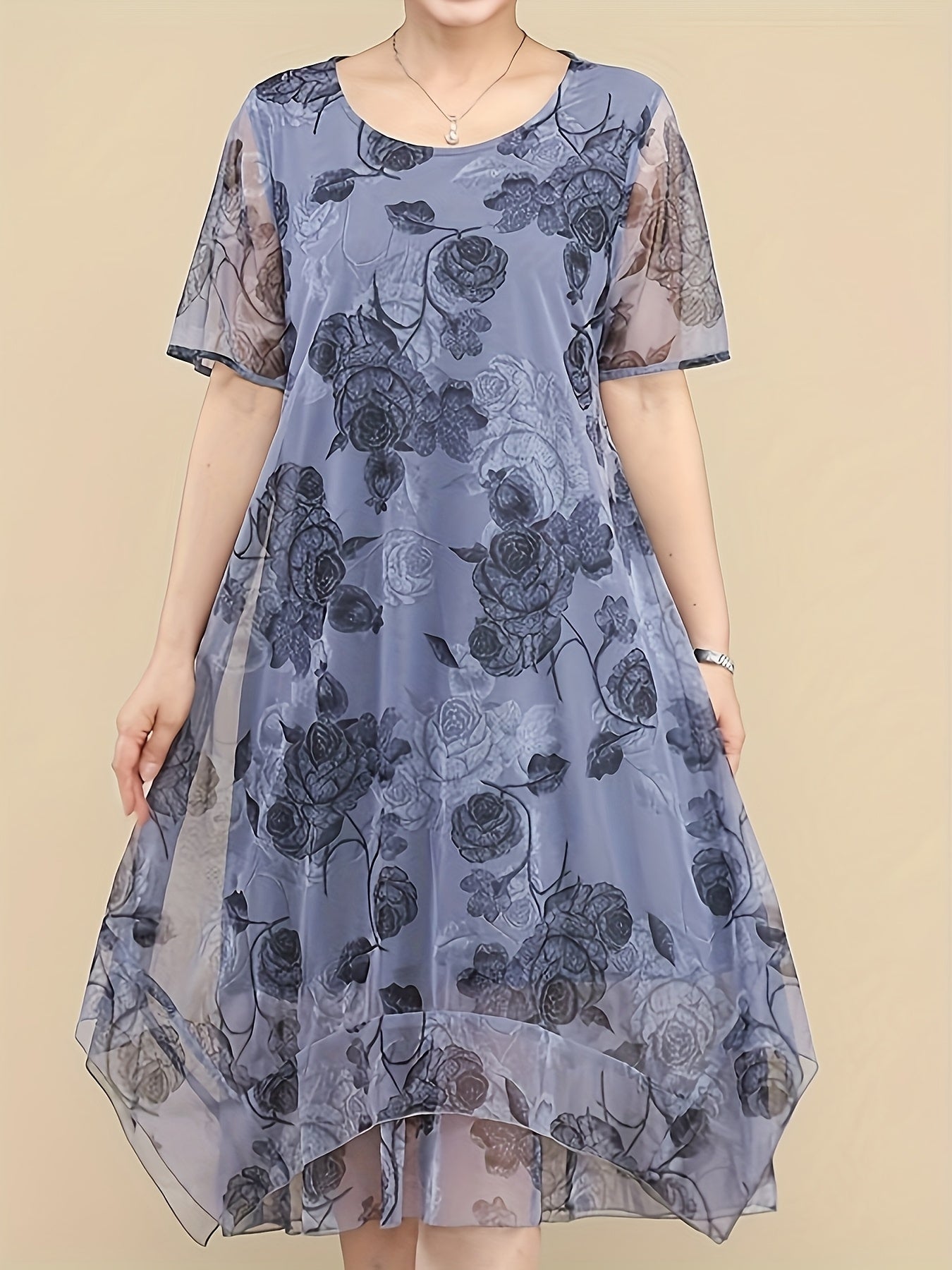 Women's Floral Chiffon Tunic Dress