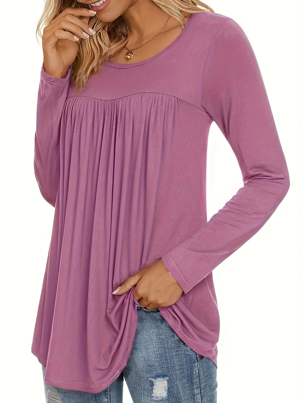 3pcs Round Neck Loose Fit Long Sleeve Stretchy Comfortable T-Shirt