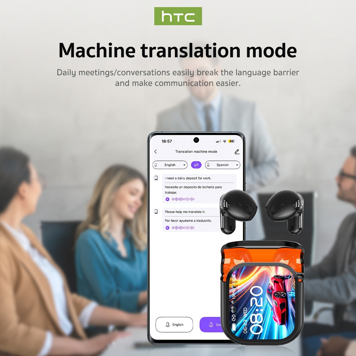 HTC NE20 TWS Wireless Translation Headset 6.0 Face-to-Face 134 Languages Real-Time Translation Suitable for Sports