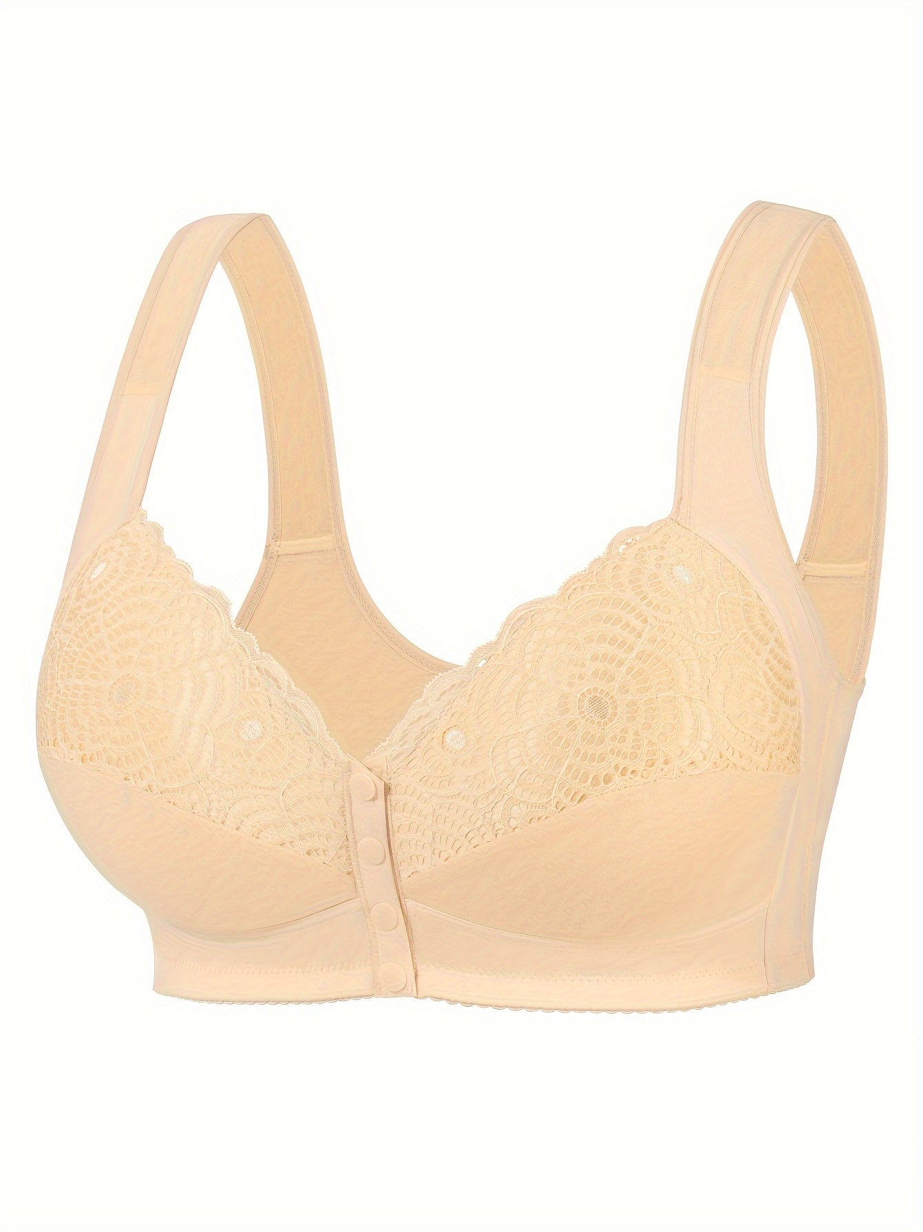 Plus Size Women's Wire-Free Bra Front Closure, Contrast Lace
