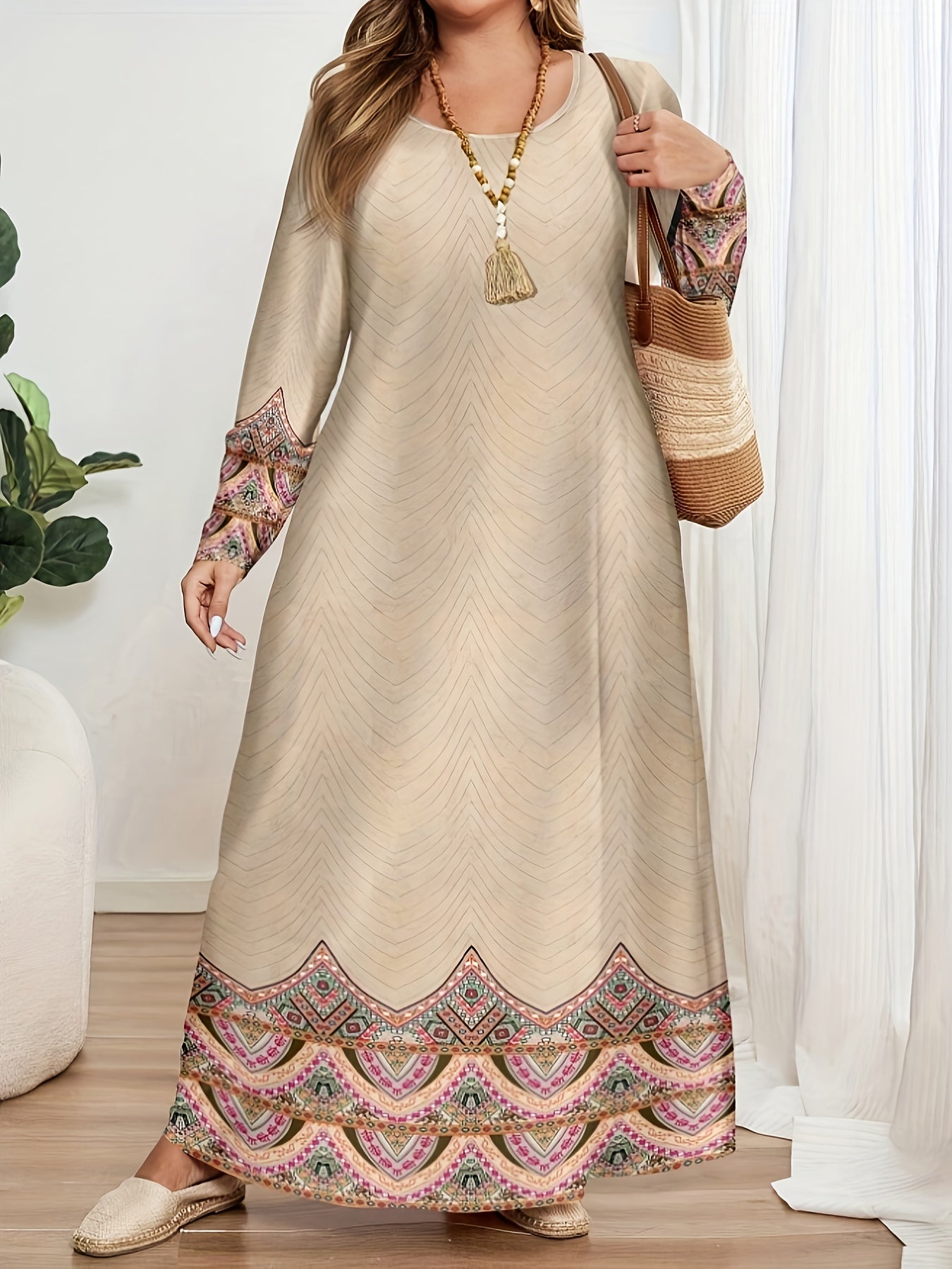 Print Middle Eastern Abaya Dress with Geometric