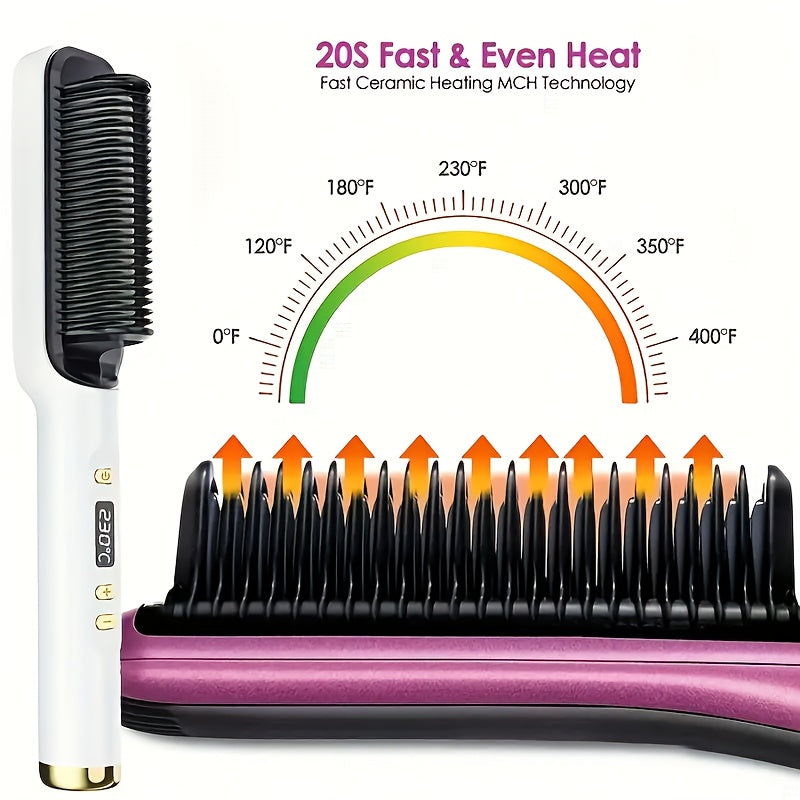 Pink & Black Electric Hair Straightener Brush with Heat Protection
