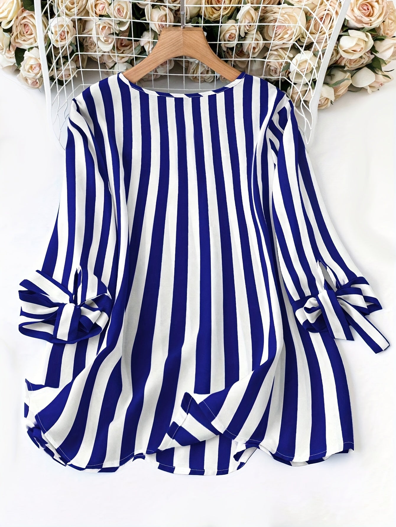 Elegant Notched Necktie Cuff Top for Women's Plus Size