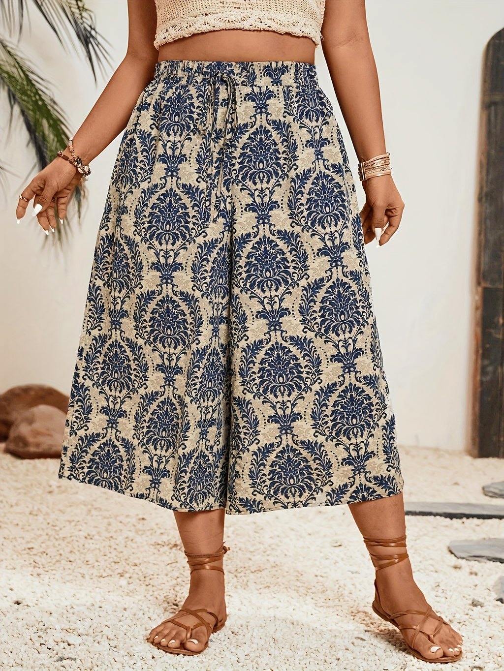 Women's Summer Loose Fit Ethnic Floral Print Straight-Leg Pants