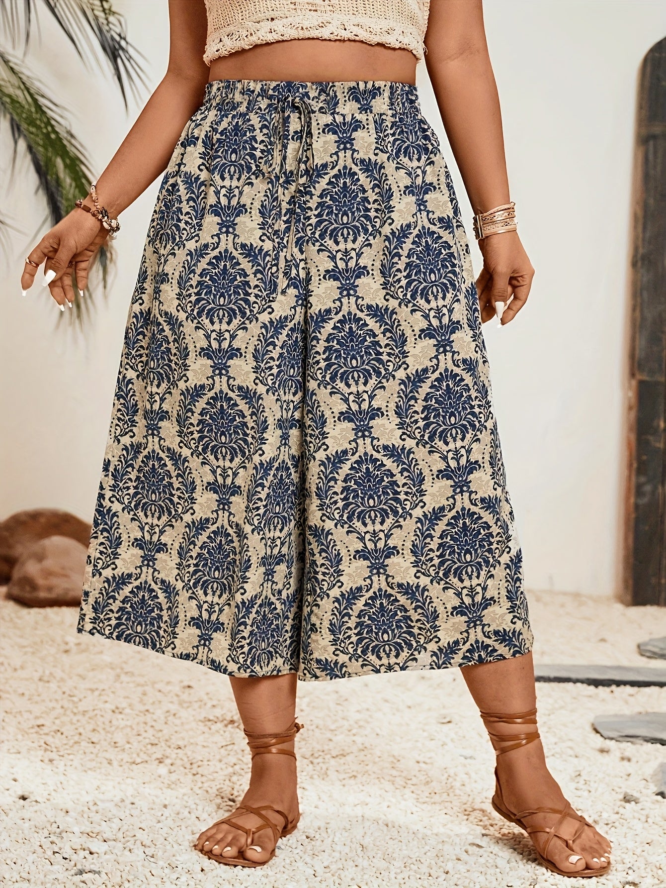 Women's Summer Loose Fit Ethnic Floral Print Straight-Leg Pants