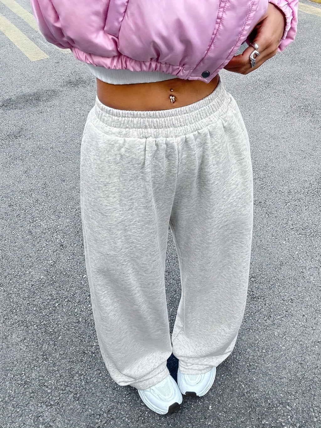 Women's Jogger Pants - Elastic Waistband Wide-Leg Lounge Pants with Side Pockets