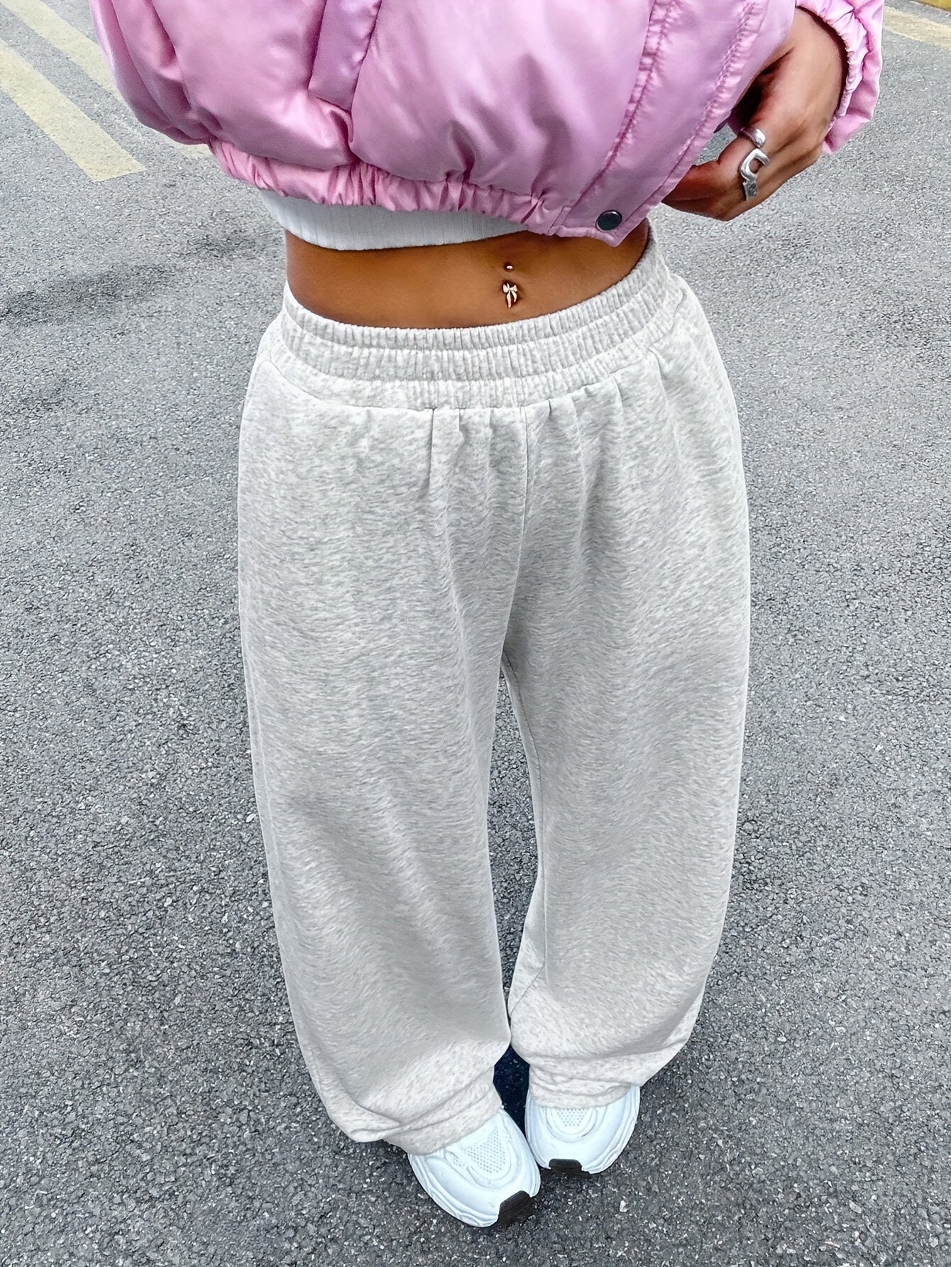 Women's Jogger Pants - Elastic Waistband Wide-Leg Lounge Pants with Side Pockets