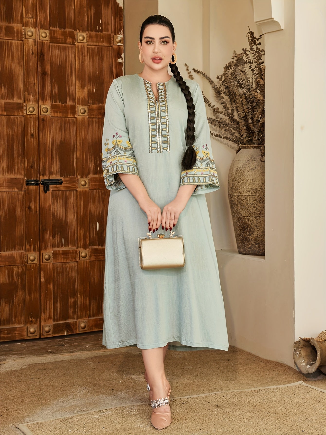 Embroidery Arabic Women's Elegant Dress JALABIA