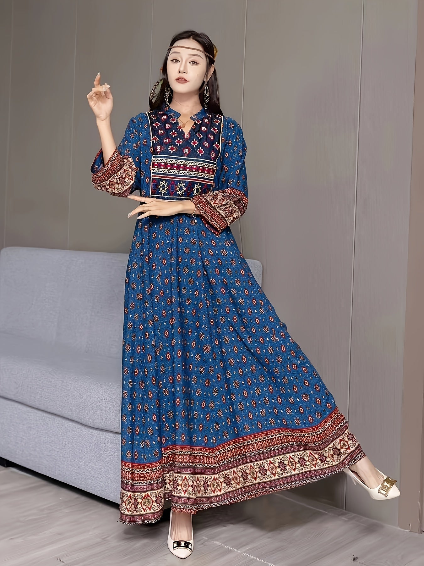 Elegant Maxi Dress - Romantic Long Sleeve Tunic for Women