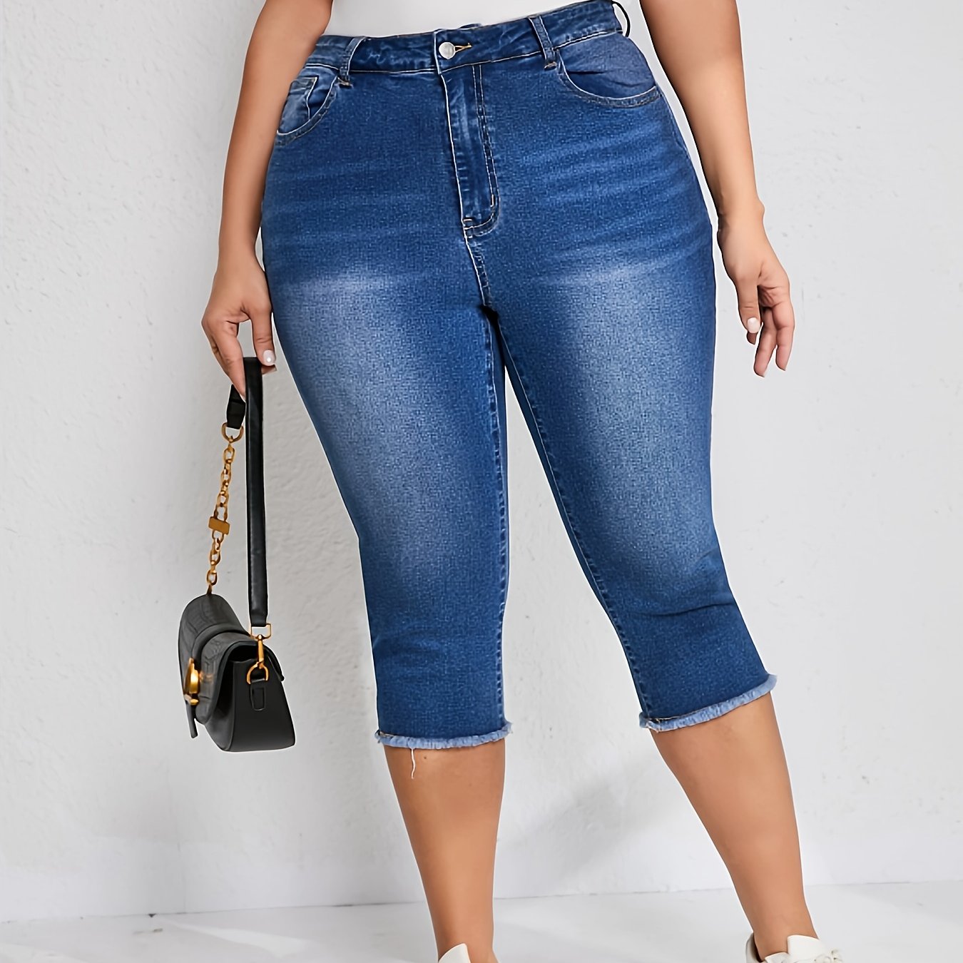 Plus size Women's cropped jeans summer straight raw pants