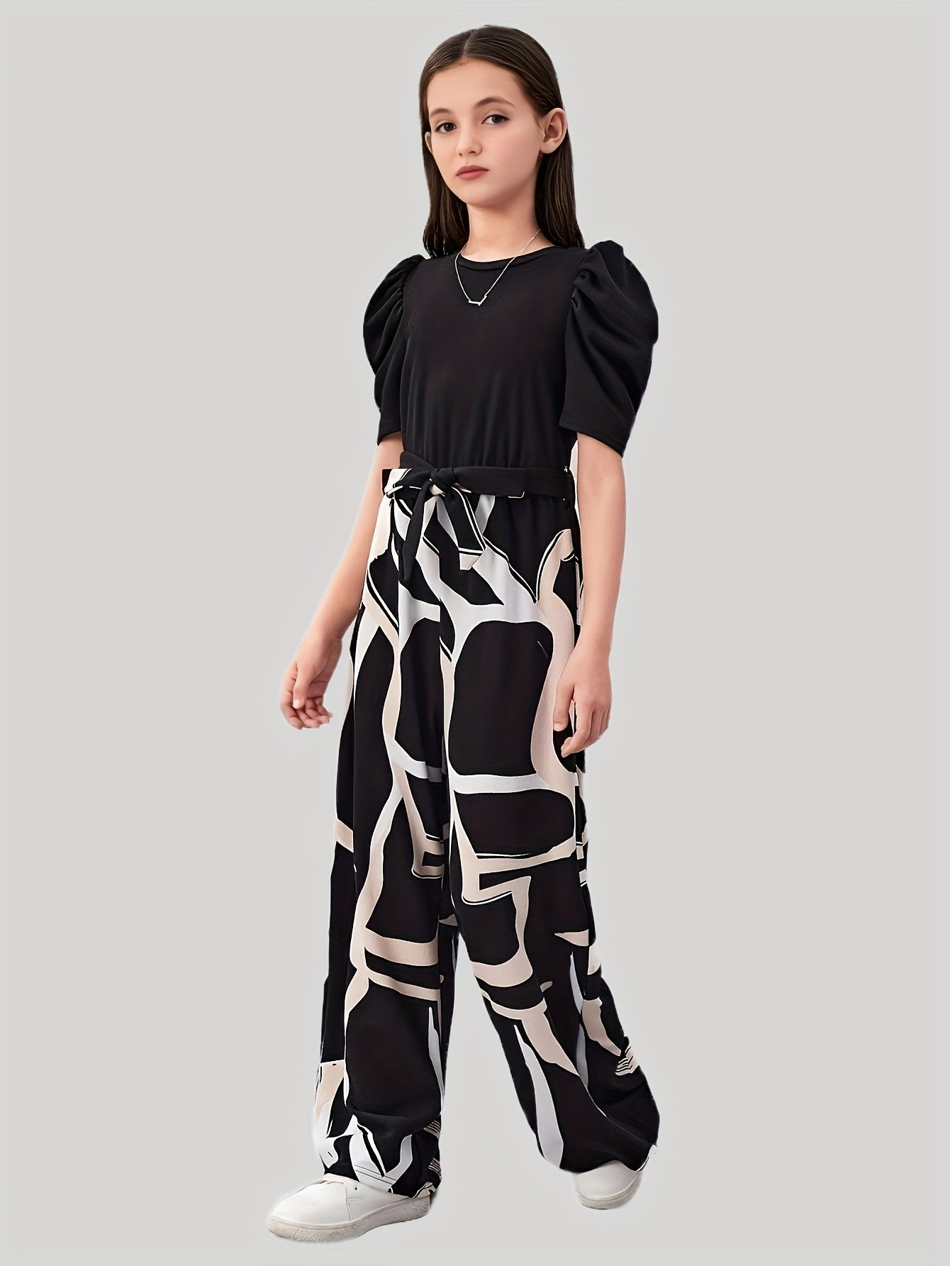 Girl's Casual Tie-Dye Wide-Leg Culottes - Black & White