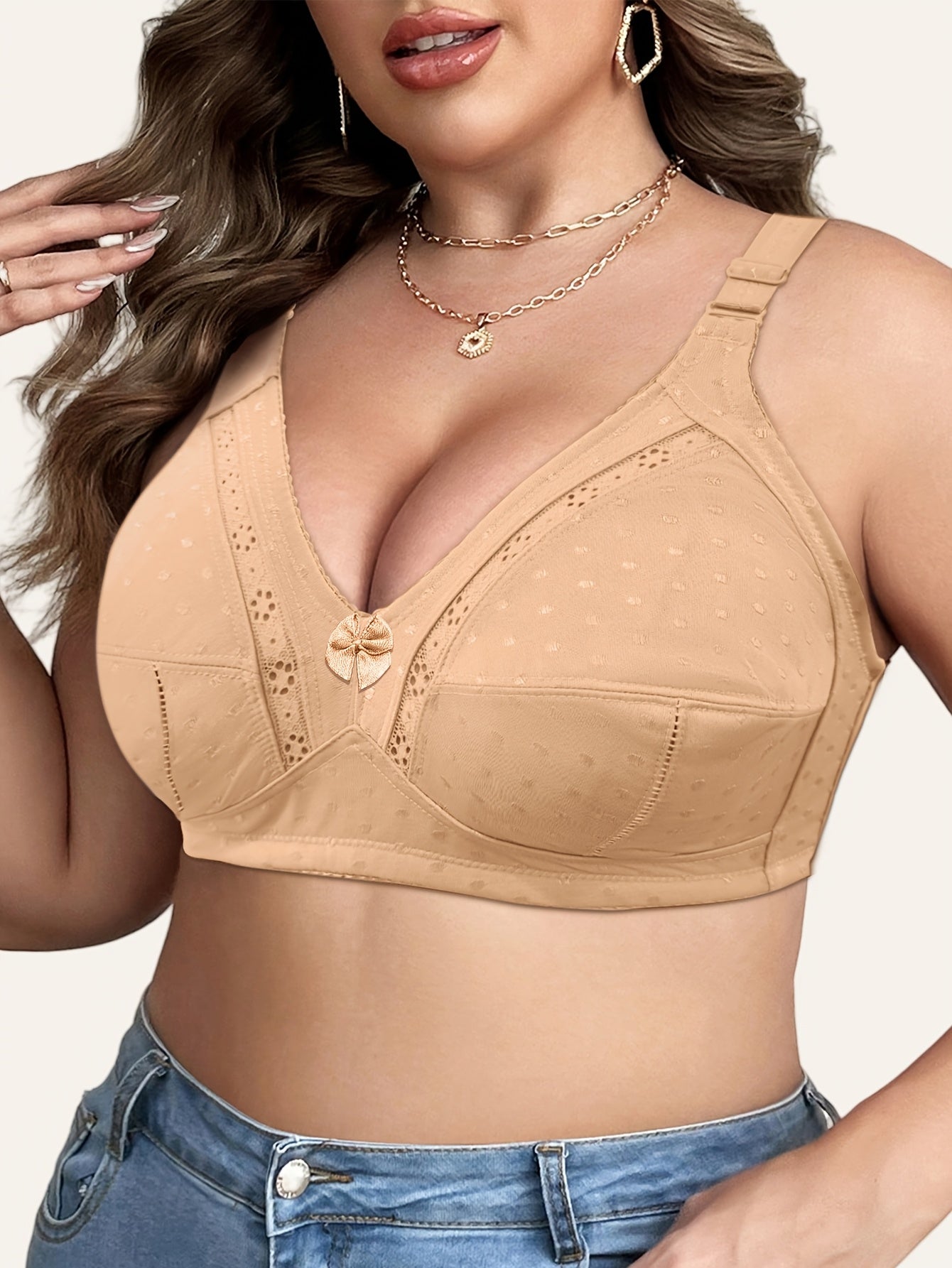 Women's Plus Size Wireless Bra with Bowknot