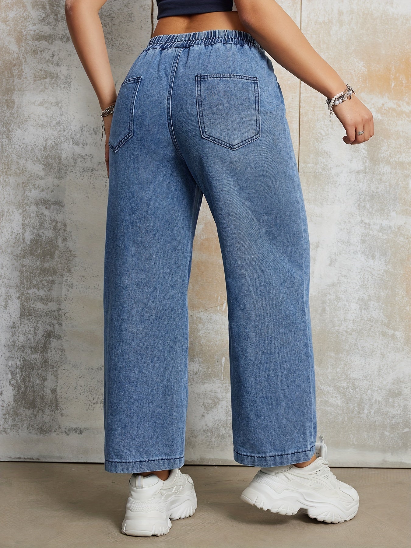 Elastic Waist Loose Fit Denim Pants