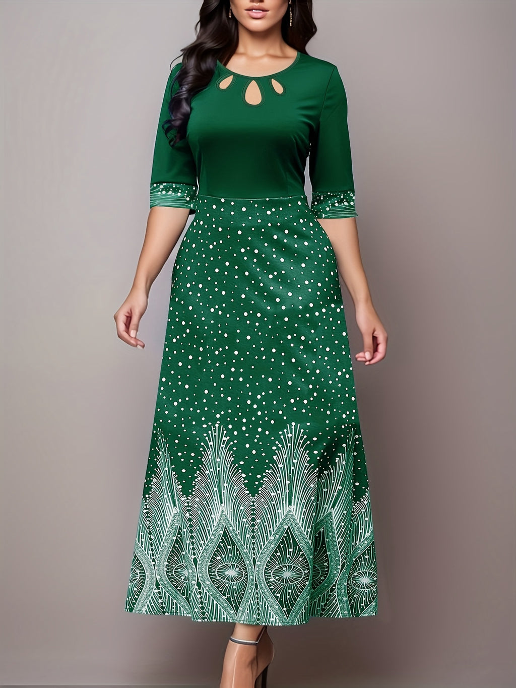 Elegant Floral Print Cut Out Party & Banquet Dress