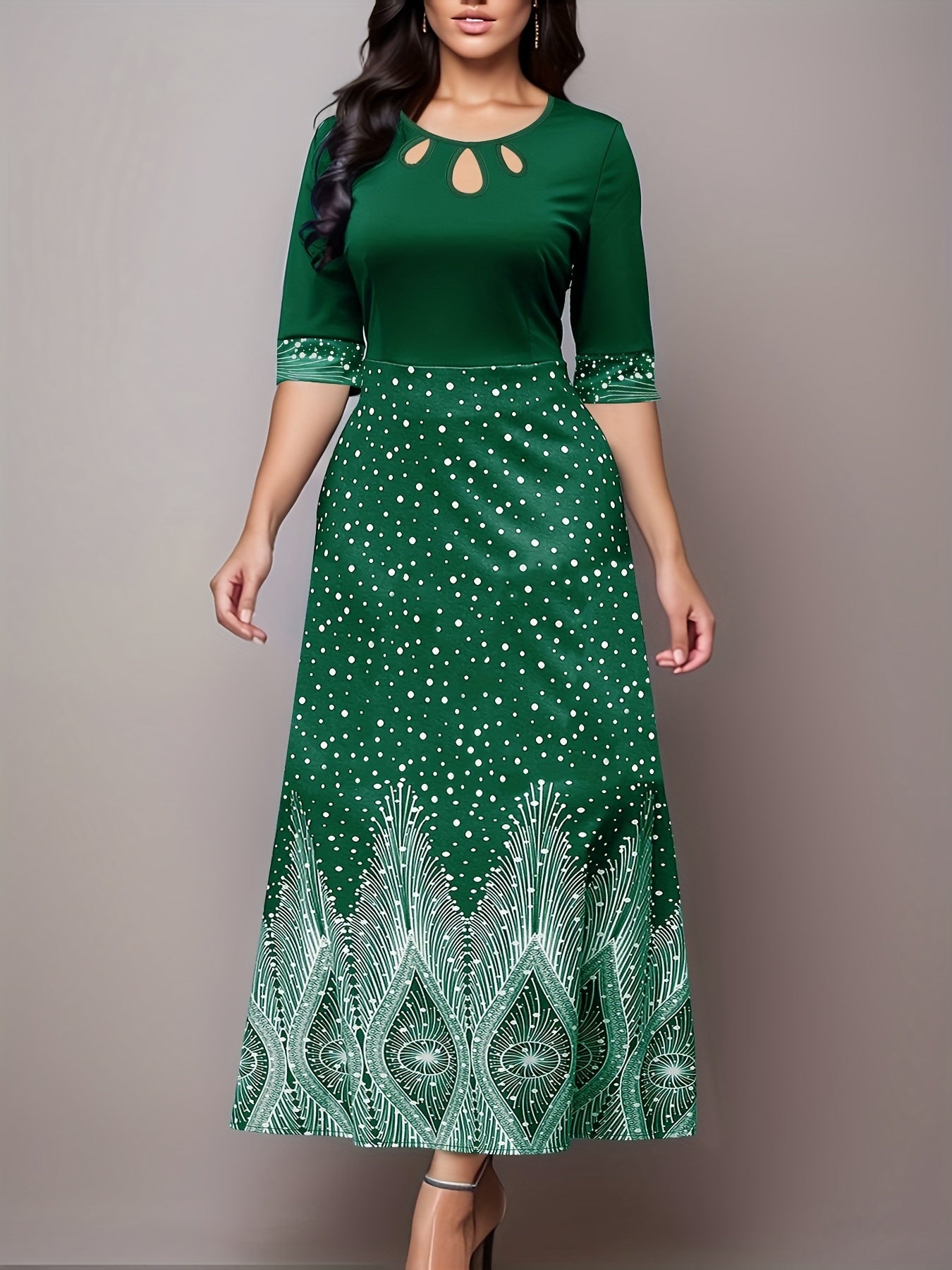 Elegant Floral Print Cut Out Party & Banquet Dress