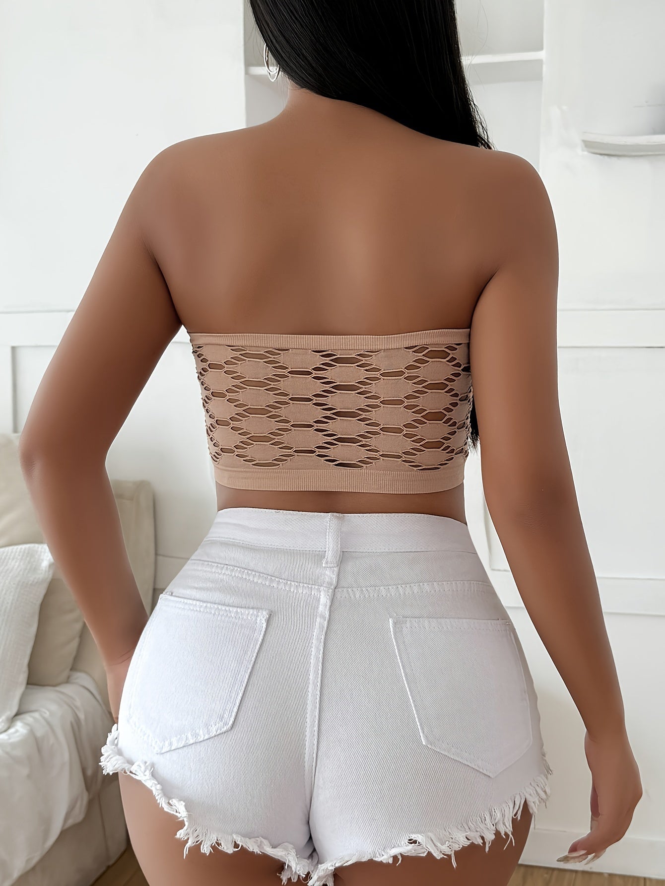 Hollow Mesh Tube Bra, Sexy & Breathable Wireless Bandeau Bra, Women's Lingerie & Underwear