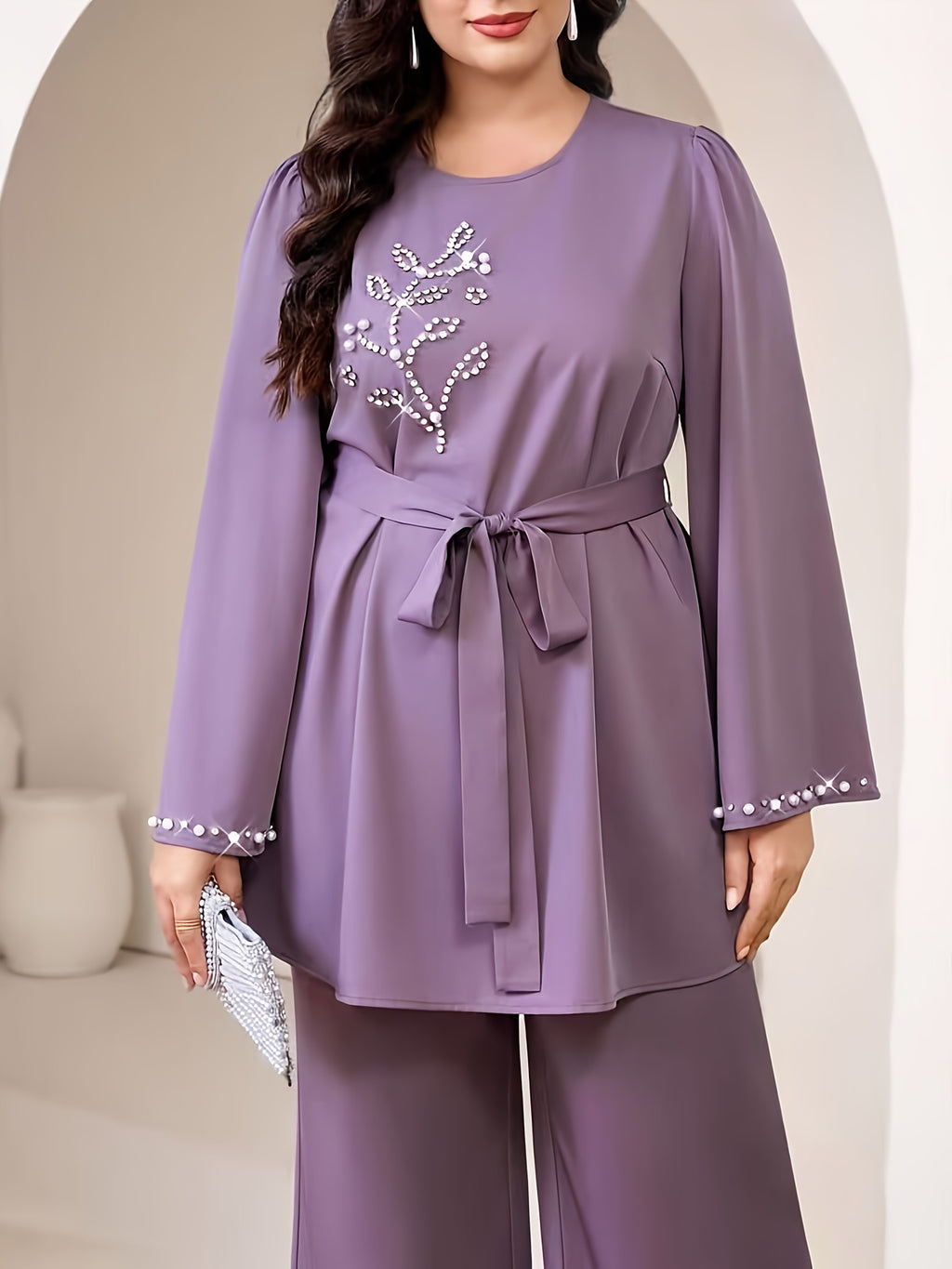 Plus-Size Women's Elegant And Dignified Pearl And Diamond Studs, Two-Piece Set