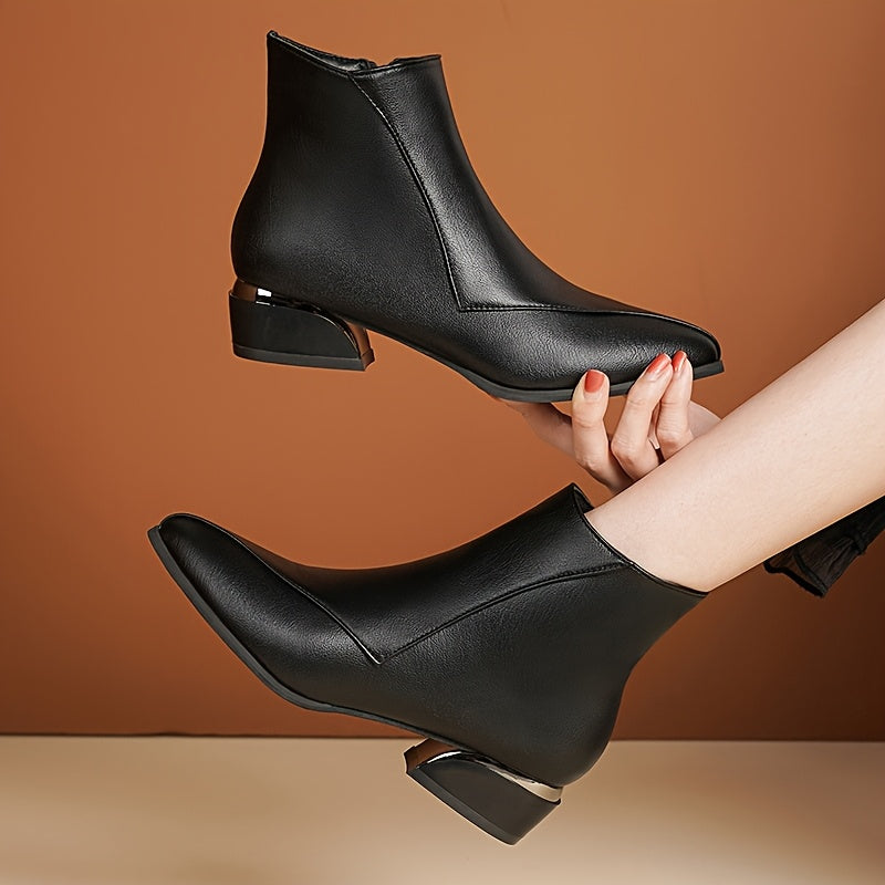 New Thick-Heel Short Boots for Women with Pointed Toe