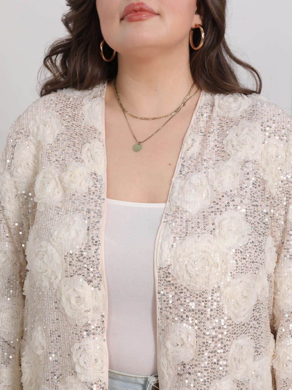 Plus Size, Sequin Blouse - Sparkling Casual & Party Top