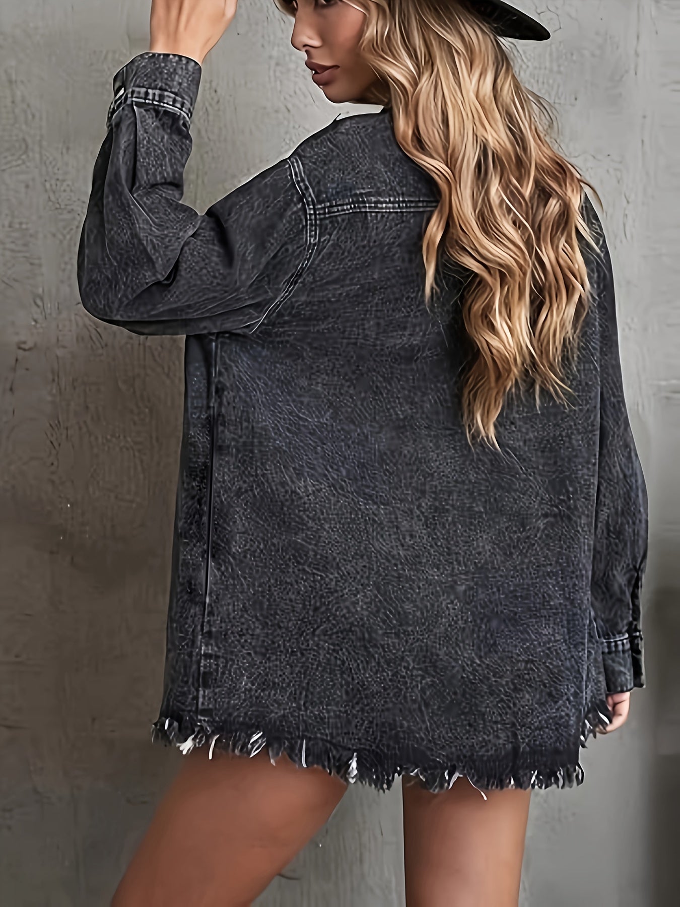 Women Oversize Washed Denim Jacket Long Sleeve Outwear Classic Loose Jean