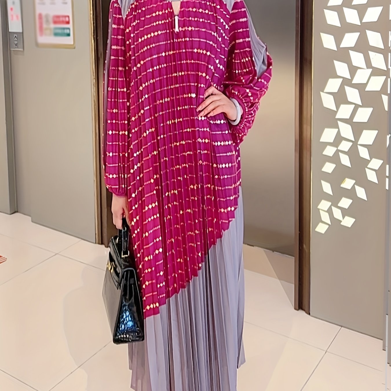 French-Style Pleated Dress, Loose Fit for Women