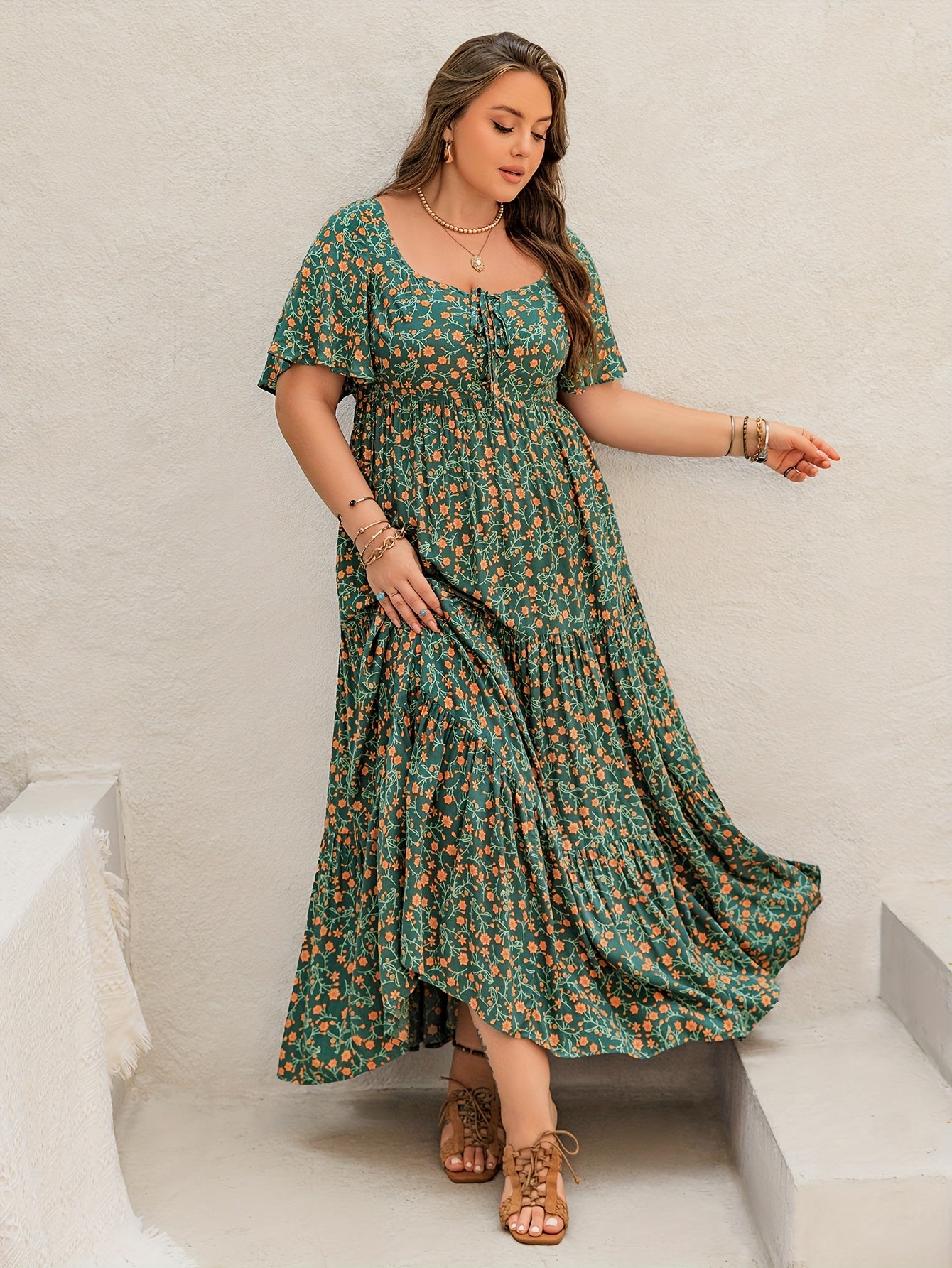 Women's Maxi Dress | French Square Neck, Adjustable Tie-Front