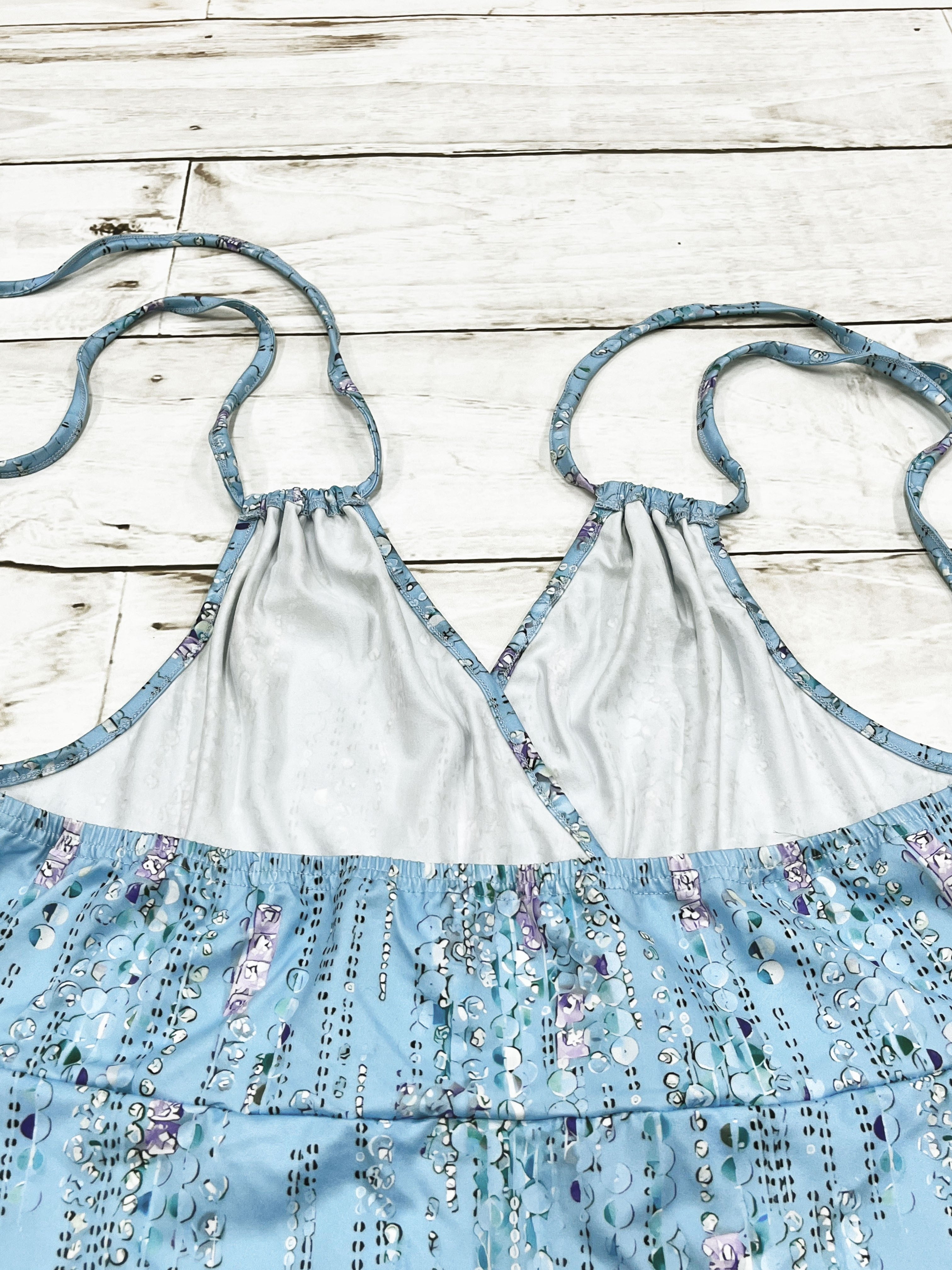 Summer New Under bust Padded Low-Back V-Neck Spaghetti Suspender Dress with Tie Back