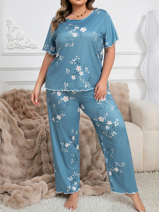 Women's Printed Bow-Decorated Short-Sleeve Pajama Set
