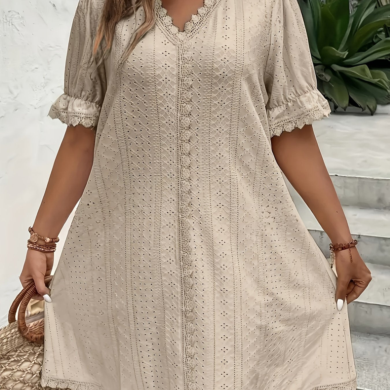 Elegant V-Neck Plus Size Women's Dress