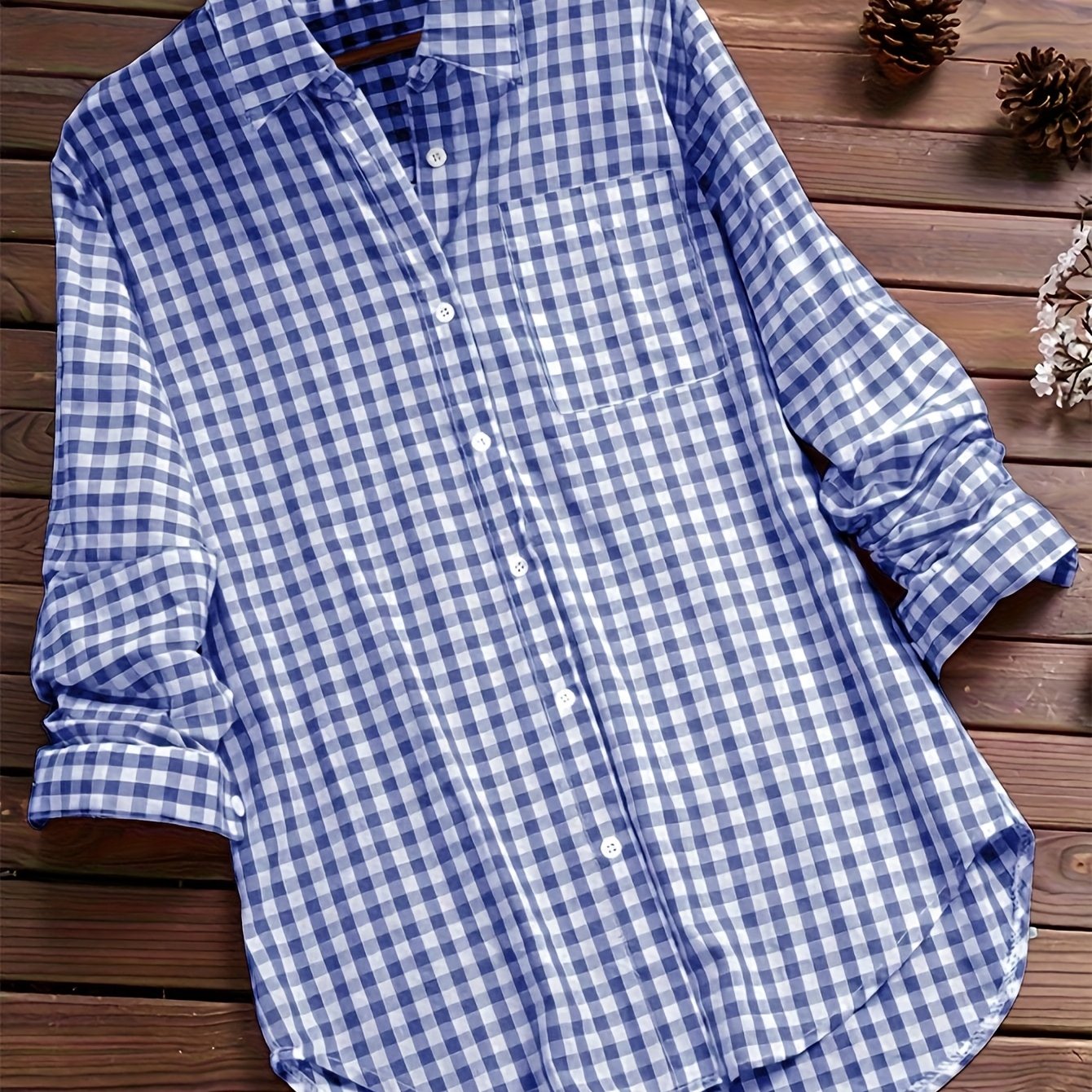 Women's Casual Long Sleeve Gingham Check Shirt