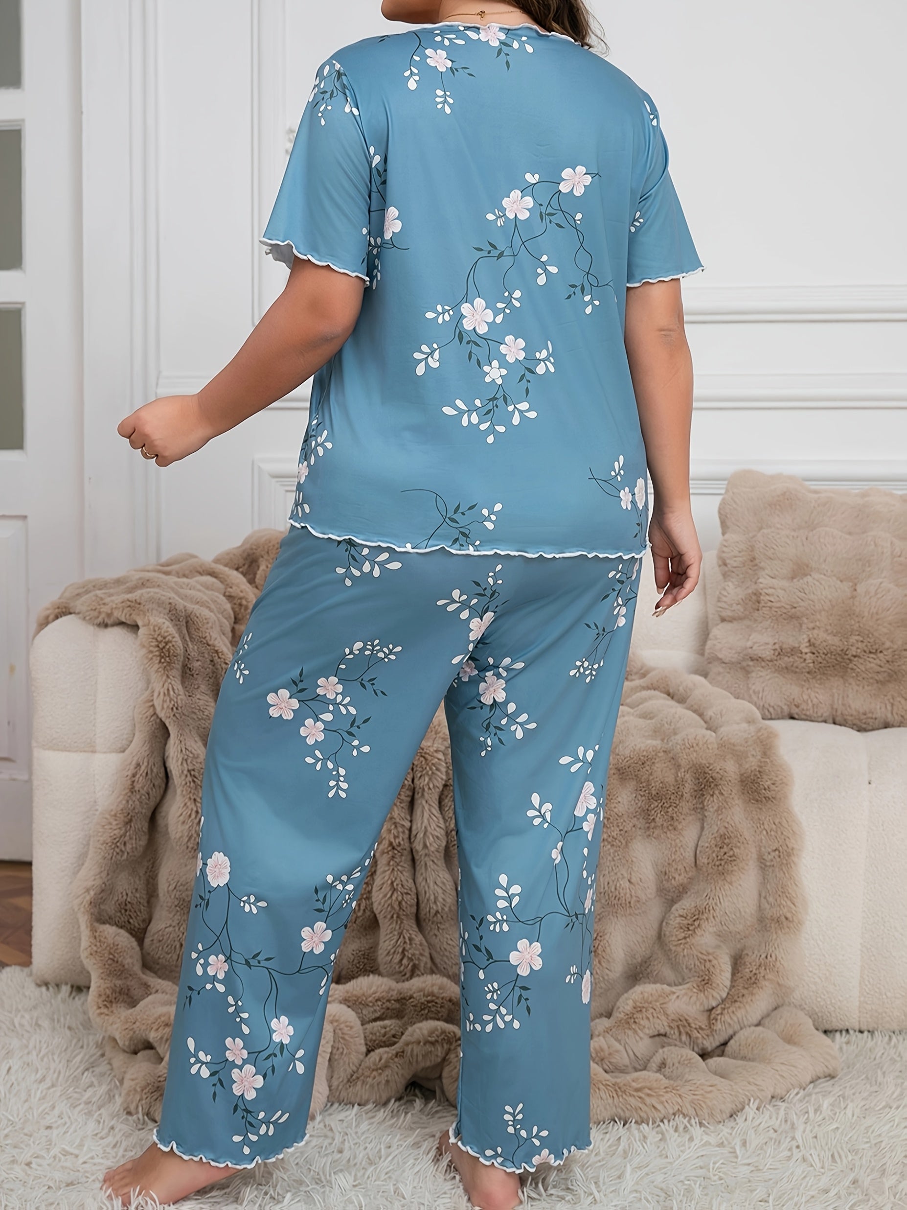 Women's Printed Bow-Decorated Short-Sleeve Pajama Set
