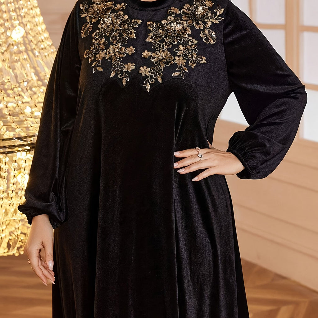 Women's Elegant Plus Size Floor-Length Formal & Everyday Maxi Dress - Winter Warmth Long Sleeve
