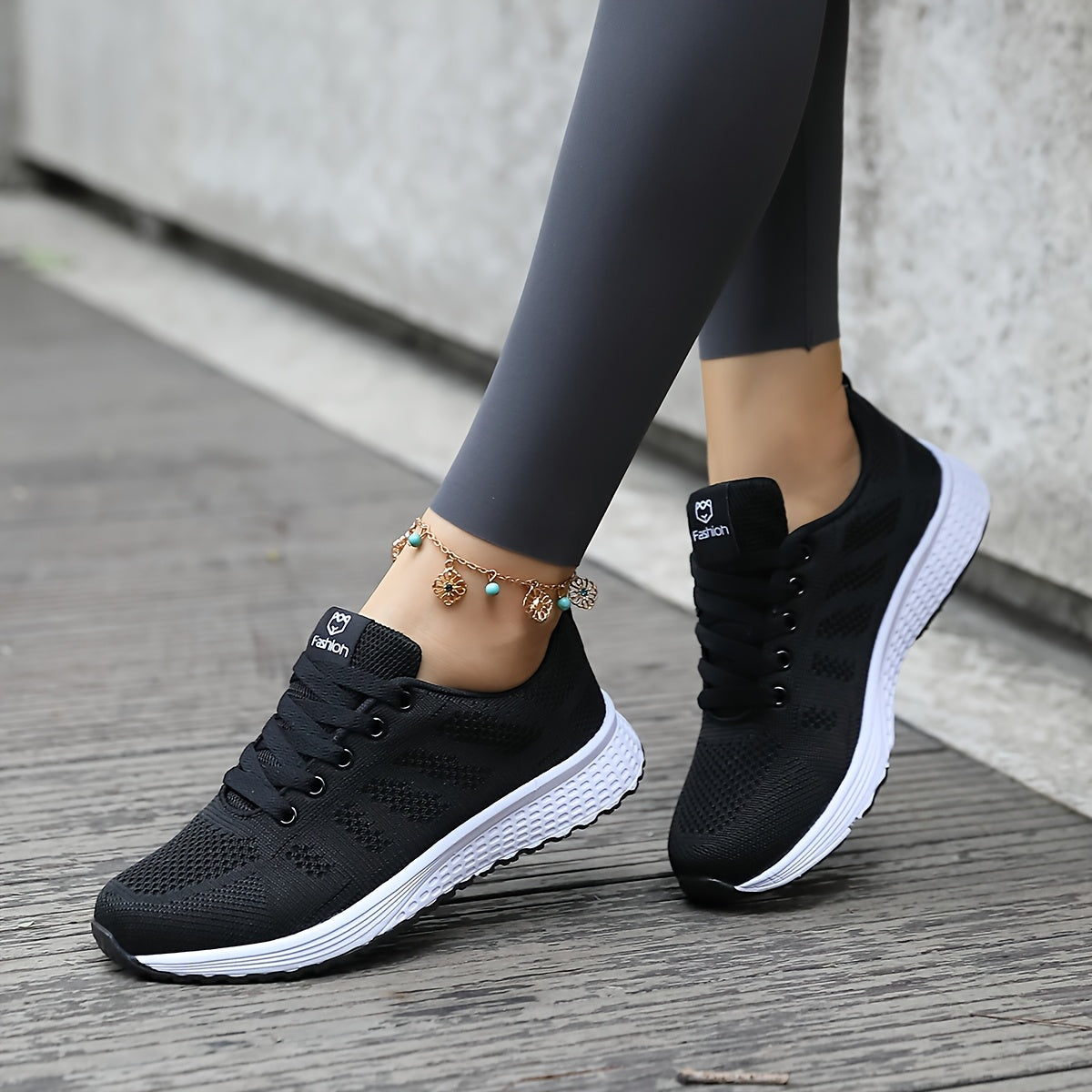 Women's Breathable Mesh Sneakers - Black & Pink Color-Block Design, Comfortable EVA Sole, Lace-Up Low-Top Casual Shoes for All-Season