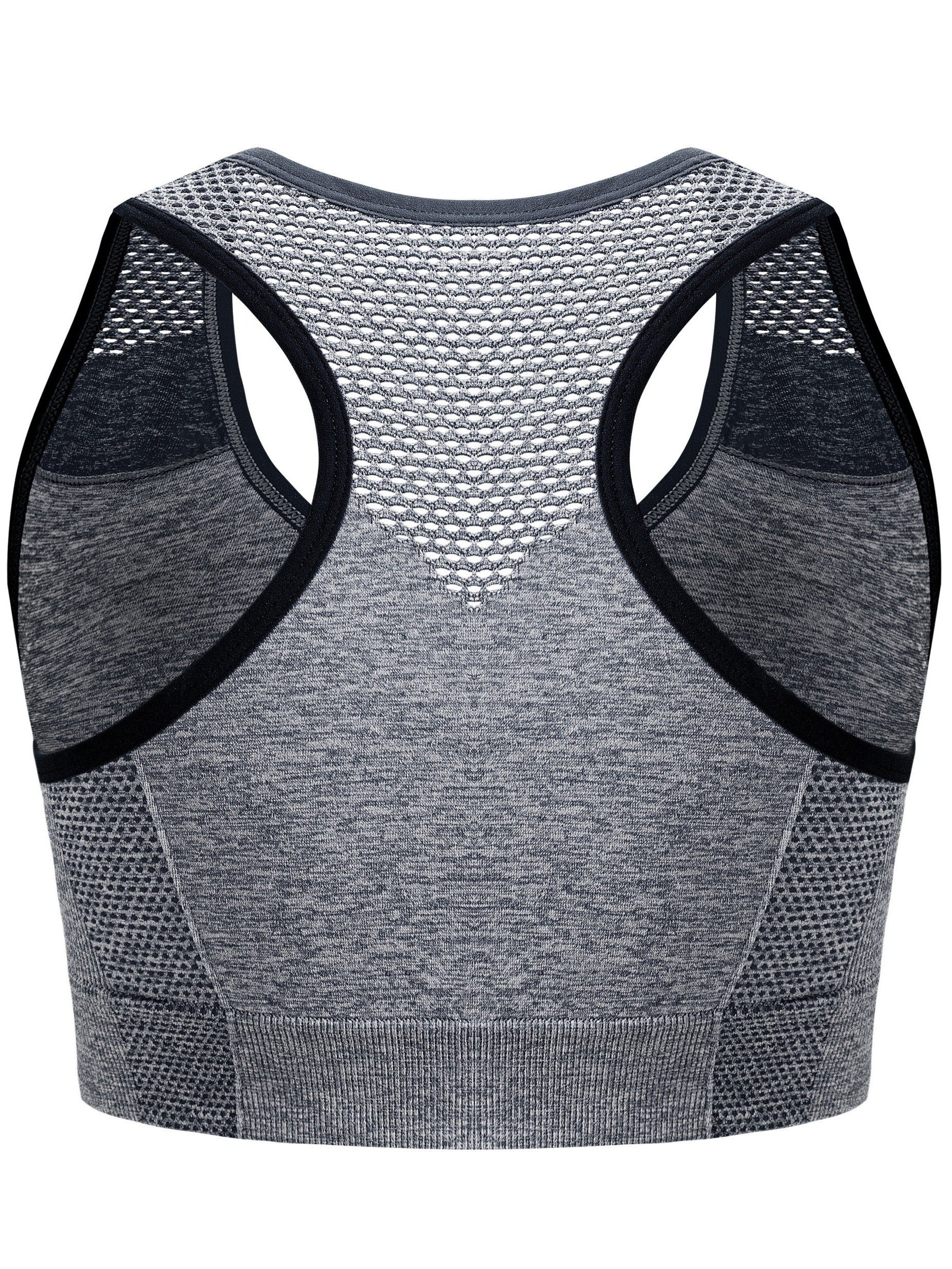 3pcs Plus Size Sports Bras, Polyamide Blend, Hollow Mesh Design, Low Support, Removable Padding, Crew Neck, Medium Stretch, Knit Fabric,